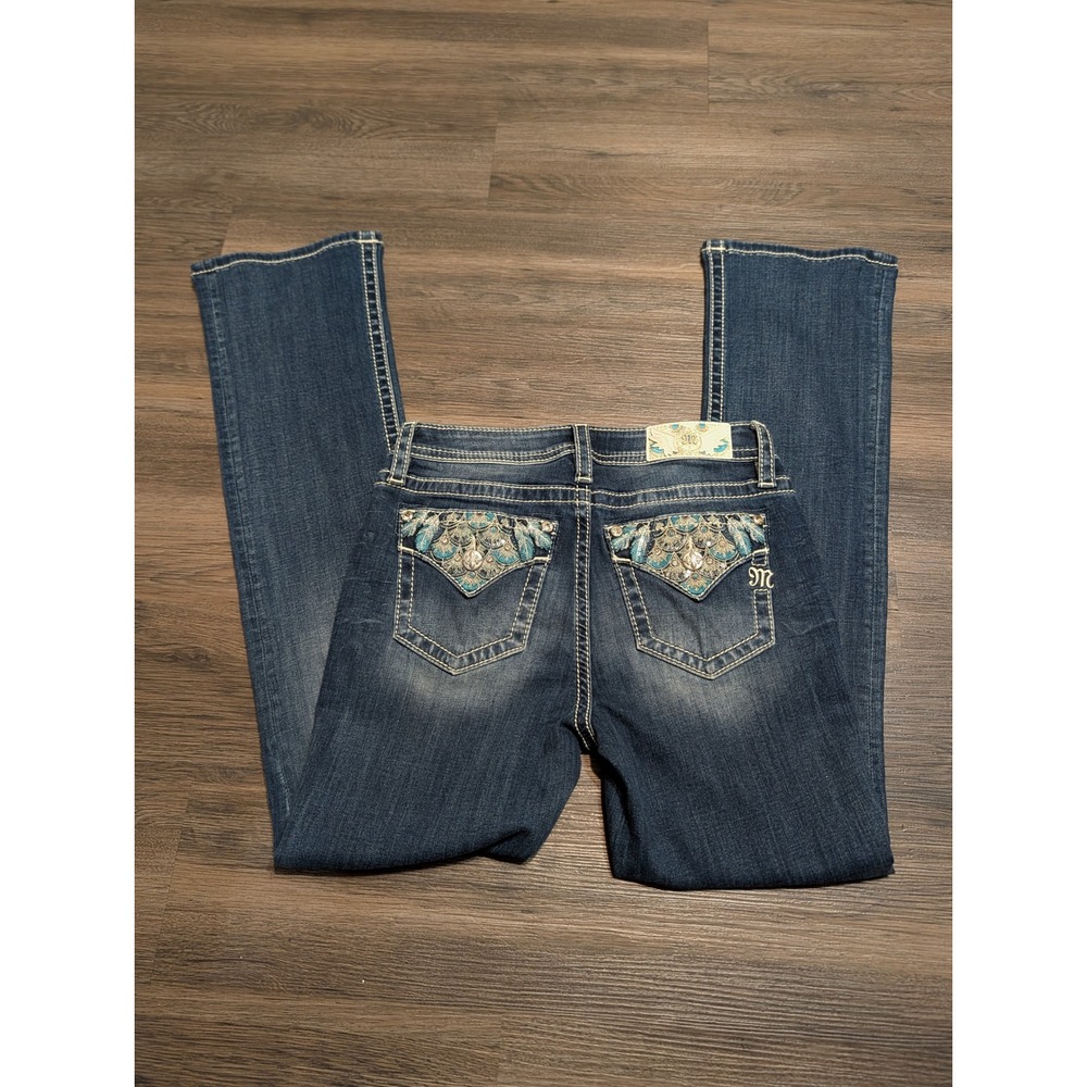 Miss Me Mid-Rise Slim Boot Jeans Dark Wash Embellished M9203SB Size 28 x 34